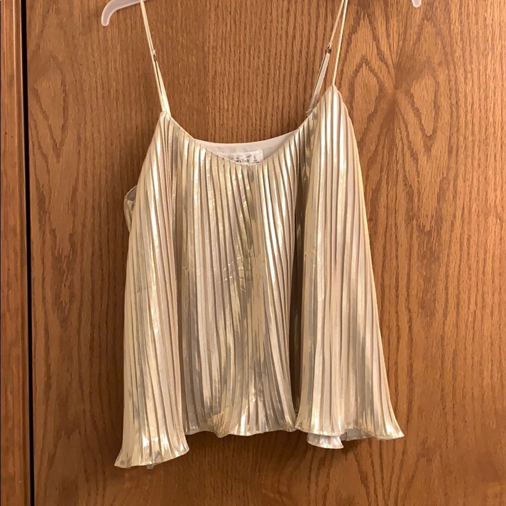 Metallic gold pleated holiday top